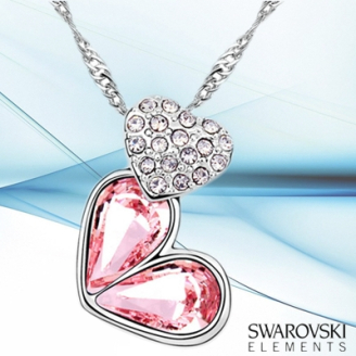 Swarovski kristályos dupla szív pink nyaklánc